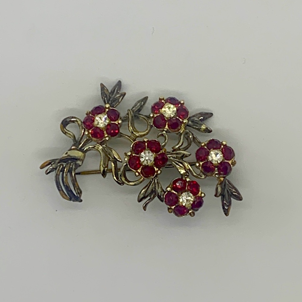 Vintage red floral brooch